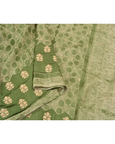 Sanskriti Vintage Green Sarees Art Silk Embroidered Premium Sari Craft Fabric, PS-59363-Green-Printed Work-Art Silk-9