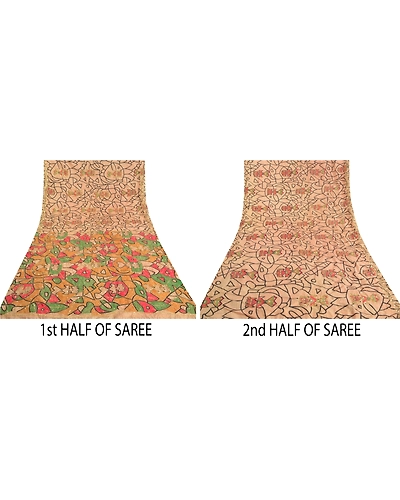 Sanskriti Vintage Pale Cream Sarees Art Silk Hand Beaded Premium Sari Fabric, PS-59400-Pale Cream-Sequins Work-100% Pure Silk-5