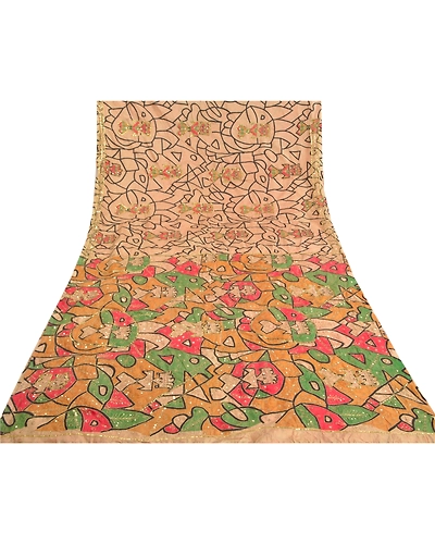 Sanskriti Vintage Pale Cream Sarees Art Silk Hand Beaded Premium Sari Fabric, PS-59400-Pale Cream-Sequins Work-100% Pure Silk-8