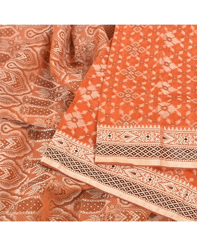 Sanskriti Vintage Orange Indian Sarees Blend Silk Hand-Woven Premium Sari Fabric, PS-59476-Orange-Woven Work-Blend Silk-2