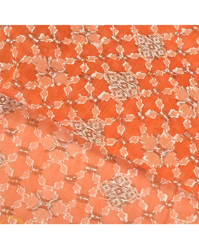Sanskriti Vintage Orange Indian Sarees Blend Silk Hand-Woven Premium Sari Fabric, PS-59476-Orange-Woven Work-Blend Silk-3