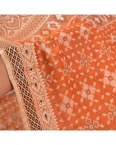 Sanskriti Vintage Orange Indian Sarees Blend Silk Hand-Woven Premium Sari Fabric, PS-59476-Orange-Woven Work-Blend Silk-5