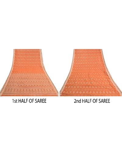 Sanskriti Vintage Orange Indian Sarees Blend Silk Hand-Woven Premium Sari Fabric, PS-59476-Orange-Woven Work-Blend Silk-6