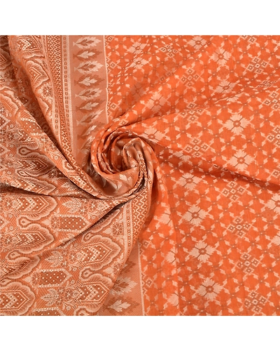 Sanskriti Vintage Orange Indian Sarees Blend Silk Hand-Woven Premium Sari Fabric, PS-59476-Orange-Woven Work-Blend Silk-7
