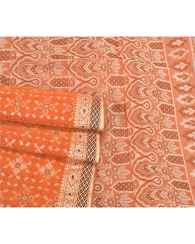 Sanskriti Vintage Orange Indian Sarees Blend Silk Hand-Woven Premium Sari Fabric, PS-59476-Orange-Woven Work-Blend Silk-8