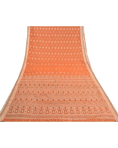 Sanskriti Vintage Orange Indian Sarees Blend Silk Hand-Woven Premium Sari Fabric, PS-59476-Orange-Woven Work-Blend Silk-9
