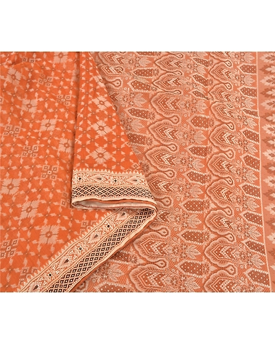 Sanskriti Vintage Orange Indian Sarees Blend Silk Hand-Woven Premium Sari Fabric, PS-59476-Orange-Woven Work-Blend Silk-10