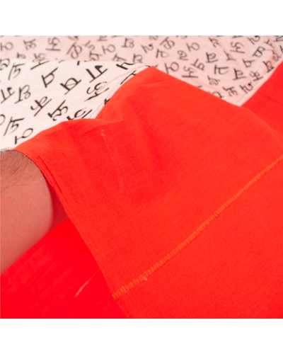 Sanskriti Vintage Orange Indian Sarees Blend Cotton Sari Premium 5 Yard Fabric, PS-59479-Orange &amp; Ivory-Printed Work-Blend Cotton-4