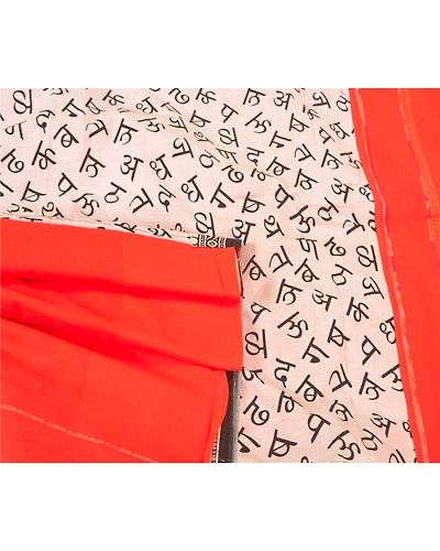 Sanskriti Vintage Orange Indian Sarees Blend Cotton Sari Premium 5 Yard Fabric, PS-59479-Orange &amp; Ivory-Printed Work-Blend Cotton-7