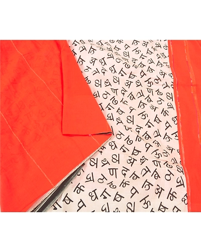 Sanskriti Vintage Orange Indian Sarees Blend Cotton Sari Premium 5 Yard Fabric, PS-59479-Orange &amp; Ivory-Printed Work-Blend Cotton-9