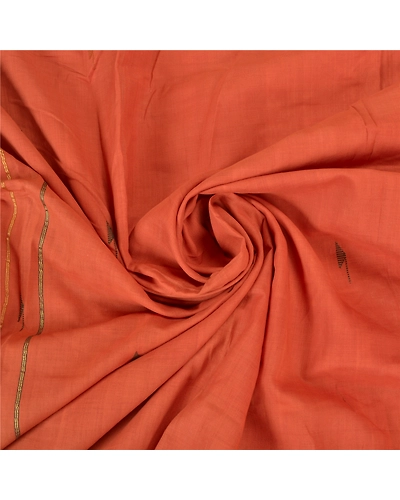 Sanskriti Vintage Rusty Orange Sarees 100% Pure Cotton Hand-Woven Sari Fabric, PS-59490-Rusty Orange-Woven Work-100% Pure Cotton-6