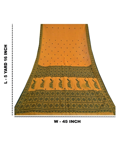 Sanskriti Vintage Saffron Sarees 100% Pure Cotton Woven Premium Sari Fabric, PS-59548-Shade Of Saffron-Woven Work-100% Pure Cotton-1