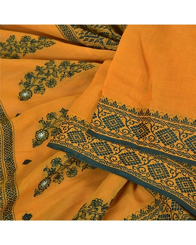 Sanskriti Vintage Saffron Sarees 100% Pure Cotton Woven Premium Sari Fabric, PS-59548-Shade Of Saffron-Woven Work-100% Pure Cotton-2