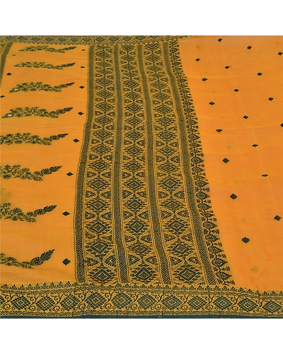 Sanskriti Vintage Saffron Sarees 100% Pure Cotton Woven Premium Sari Fabric, PS-59548-Shade Of Saffron-Woven Work-100% Pure Cotton-4