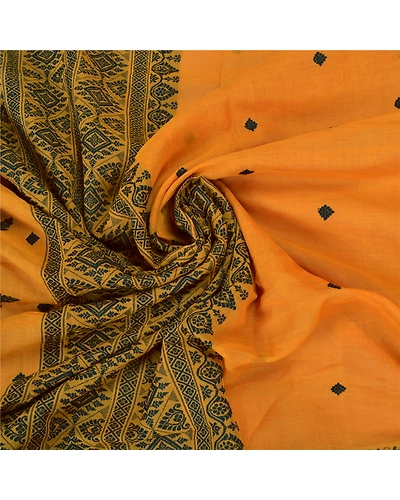 Sanskriti Vintage Saffron Sarees 100% Pure Cotton Woven Premium Sari Fabric, PS-59548-Shade Of Saffron-Woven Work-100% Pure Cotton-5