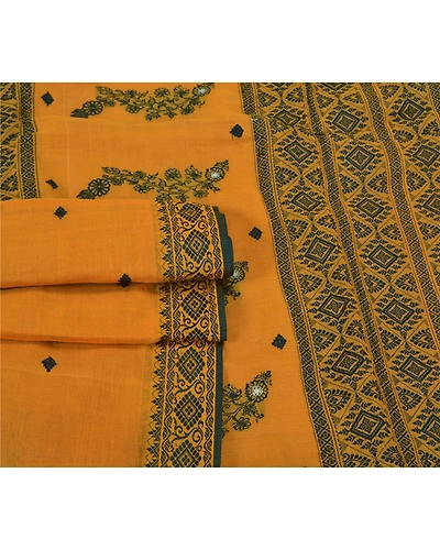 Sanskriti Vintage Saffron Sarees 100% Pure Cotton Woven Premium Sari Fabric, PS-59548-Shade Of Saffron-Woven Work-100% Pure Cotton-8