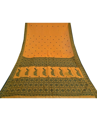 Sanskriti Vintage Saffron Sarees 100% Pure Cotton Woven Premium Sari Fabric, PS-59548-Shade Of Saffron-Woven Work-100% Pure Cotton-9