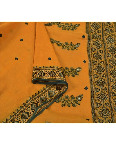 Sanskriti Vintage Saffron Sarees 100% Pure Cotton Woven Premium Sari Fabric, PS-59548-Shade Of Saffron-Woven Work-100% Pure Cotton-10