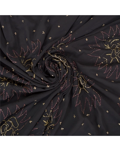 Sanskriti Vintage Black Sarees Georgette Hand Beaded Premium Sari Craft Fabric, PS-59550-Black-Beaded Work-Georgette-6
