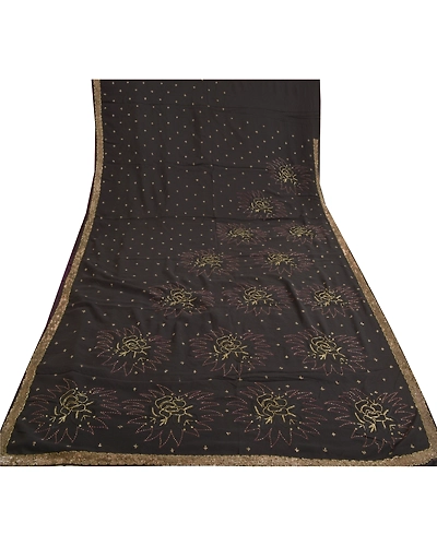 Sanskriti Vintage Black Sarees Georgette Hand Beaded Premium Sari Craft Fabric, PS-59550-Black-Beaded Work-Georgette-8