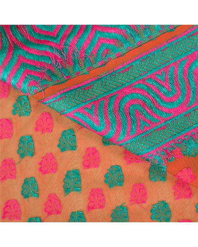 Sanskriti Vintage Orange Indian Sarees Cotton Hand-Woven Premium Sari Fabric, PS-59551-Orange-Woven Work-Cotton-2