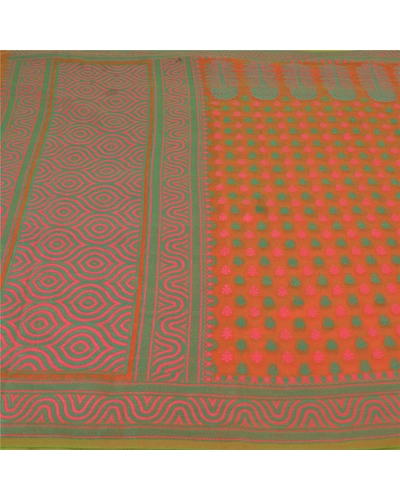 Sanskriti Vintage Orange Indian Sarees Cotton Hand-Woven Premium Sari Fabric, PS-59551-Orange-Woven Work-Cotton-3