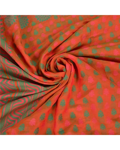 Sanskriti Vintage Orange Indian Sarees Cotton Hand-Woven Premium Sari Fabric, PS-59551-Orange-Woven Work-Cotton-4