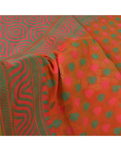 Sanskriti Vintage Orange Indian Sarees Cotton Hand-Woven Premium Sari Fabric, PS-59551-Orange-Woven Work-Cotton-6