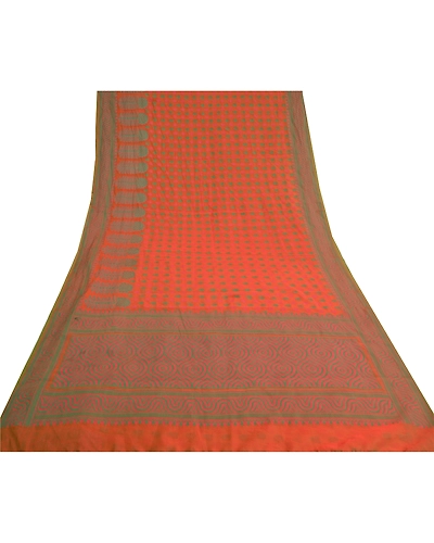 Sanskriti Vintage Orange Indian Sarees Cotton Hand-Woven Premium Sari Fabric, PS-59551-Orange-Woven Work-Cotton-8