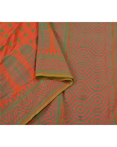 Sanskriti Vintage Orange Indian Sarees Cotton Hand-Woven Premium Sari Fabric, PS-59551-Orange-Woven Work-Cotton-9