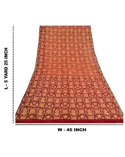 Sanskriti Vintage Indian Sarees Pure Organza Silk Hand Beaded Woven Sari Fabric, PS-59556-Dark Red-45-Pure Organza Silk-1