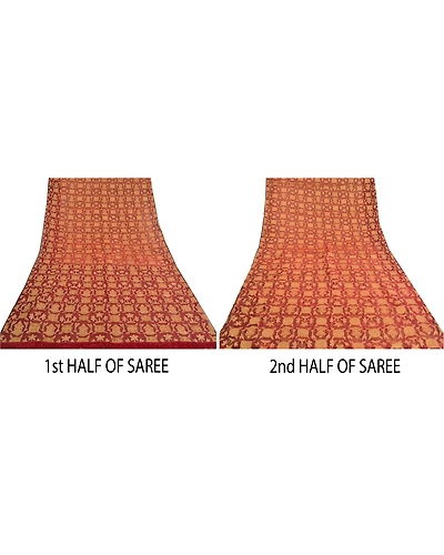 Sanskriti Vintage Indian Sarees Pure Organza Silk Hand Beaded Woven Sari Fabric, PS-59556-Dark Red-45-Pure Organza Silk-5