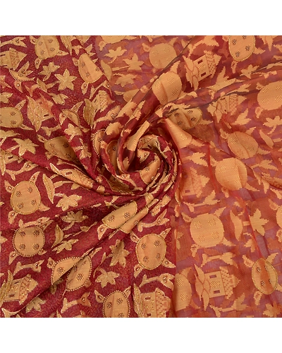 Sanskriti Vintage Indian Sarees Pure Organza Silk Hand Beaded Woven Sari Fabric, PS-59556-Dark Red-45-Pure Organza Silk-6