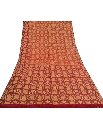 Sanskriti Vintage Indian Sarees Pure Organza Silk Hand Beaded Woven Sari Fabric, PS-59556-Dark Red-45-Pure Organza Silk-8