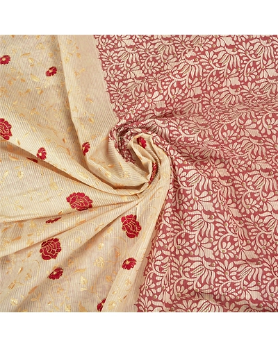 Sanskriti Vintage Sarees 100% Pure Silk Embroidered Printed Premium Sari Fabric, PS-59558-Dark Red &amp; Ivory-Thread Work-Pure Silk-6