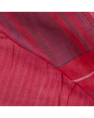 Sanskriti Vintage Dark Red Sarees Pure Silk Block Printed Premium Sari Fabric, PS-59560-Dark Red-Block Printed Work-Pure Silk-2