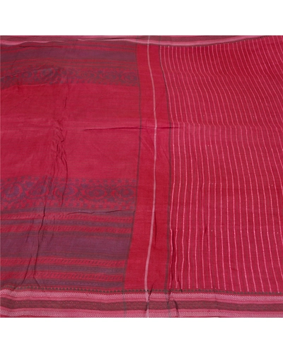 Sanskriti Vintage Dark Red Sarees Pure Silk Block Printed Premium Sari Fabric, PS-59560-Dark Red-Block Printed Work-Pure Silk-3