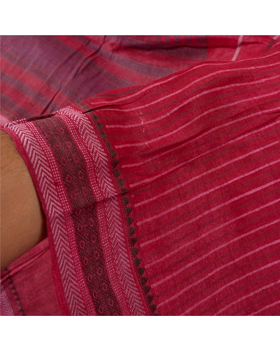 Sanskriti Vintage Dark Red Sarees Pure Silk Block Printed Premium Sari Fabric, PS-59560-Dark Red-Block Printed Work-Pure Silk-4