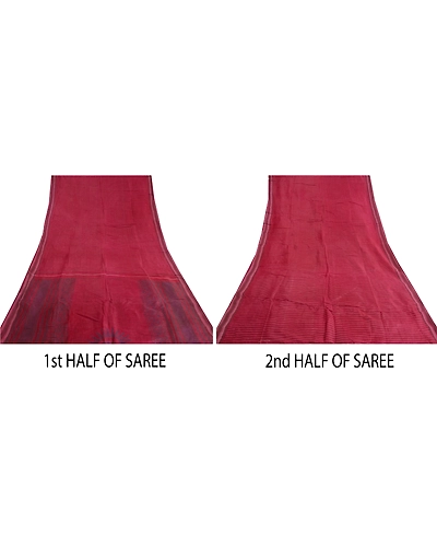 Sanskriti Vintage Dark Red Sarees Pure Silk Block Printed Premium Sari Fabric, PS-59560-Dark Red-Block Printed Work-Pure Silk-5