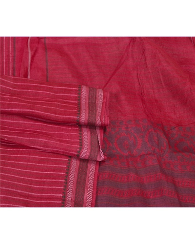 Sanskriti Vintage Dark Red Sarees Pure Silk Block Printed Premium Sari Fabric, PS-59560-Dark Red-Block Printed Work-Pure Silk-7