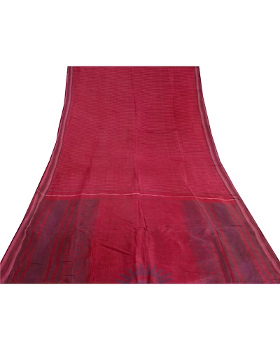 Sanskriti Vintage Dark Red Sarees Pure Silk Block Printed Premium Sari Fabric, PS-59560-Dark Red-Block Printed Work-Pure Silk-8