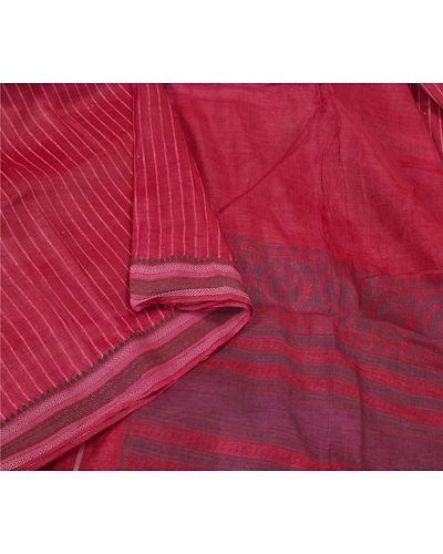 Sanskriti Vintage Dark Red Sarees Pure Silk Block Printed Premium Sari Fabric, PS-59560-Dark Red-Block Printed Work-Pure Silk-9