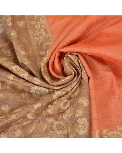 Sanskriti Vintage Peach Sarees 100% Pure Silk Woven Sari Craft 5 Yard Fabric, PS-59566-Shade Of Peach &amp; Brown-Woven Work-Pure Silk-6