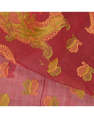 Sanskriti Vintage Dark Red Sarees Blend Cotton Hand-Woven Premium Sari Fabric, PS-59587-Dark Red-Woven Work-Blend Cotton-2