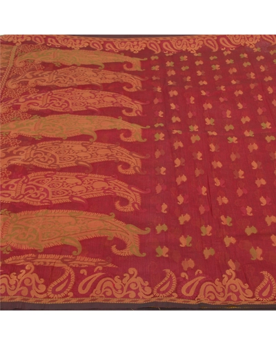 Sanskriti Vintage Dark Red Sarees Blend Cotton Hand-Woven Premium Sari Fabric, PS-59587-Dark Red-Woven Work-Blend Cotton-3