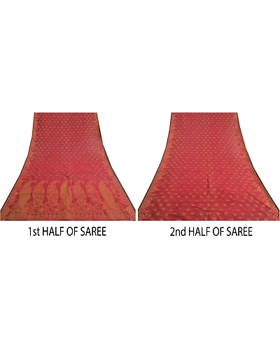 Sanskriti Vintage Dark Red Sarees Blend Cotton Hand-Woven Premium Sari Fabric, PS-59587-Dark Red-Woven Work-Blend Cotton-5