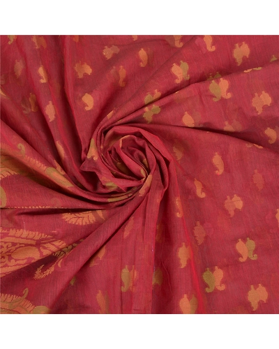 Sanskriti Vintage Dark Red Sarees Blend Cotton Hand-Woven Premium Sari Fabric, PS-59587-Dark Red-Woven Work-Blend Cotton-6