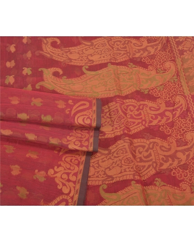 Sanskriti Vintage Dark Red Sarees Blend Cotton Hand-Woven Premium Sari Fabric, PS-59587-Dark Red-Woven Work-Blend Cotton-7