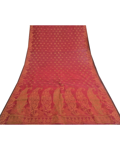 Sanskriti Vintage Dark Red Sarees Blend Cotton Hand-Woven Premium Sari Fabric, PS-59587-Dark Red-Woven Work-Blend Cotton-8