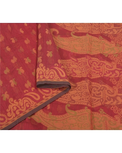 Sanskriti Vintage Dark Red Sarees Blend Cotton Hand-Woven Premium Sari Fabric, PS-59587-Dark Red-Woven Work-Blend Cotton-9